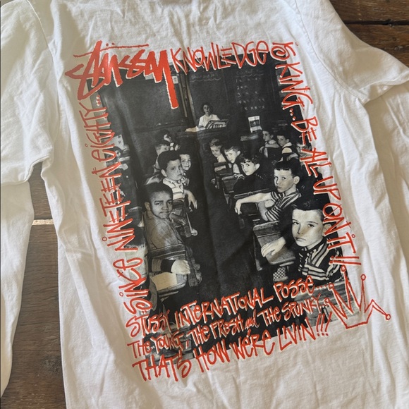 Stussy White Long Sleeve Shirt with Red Logo - Picture 4 of 5